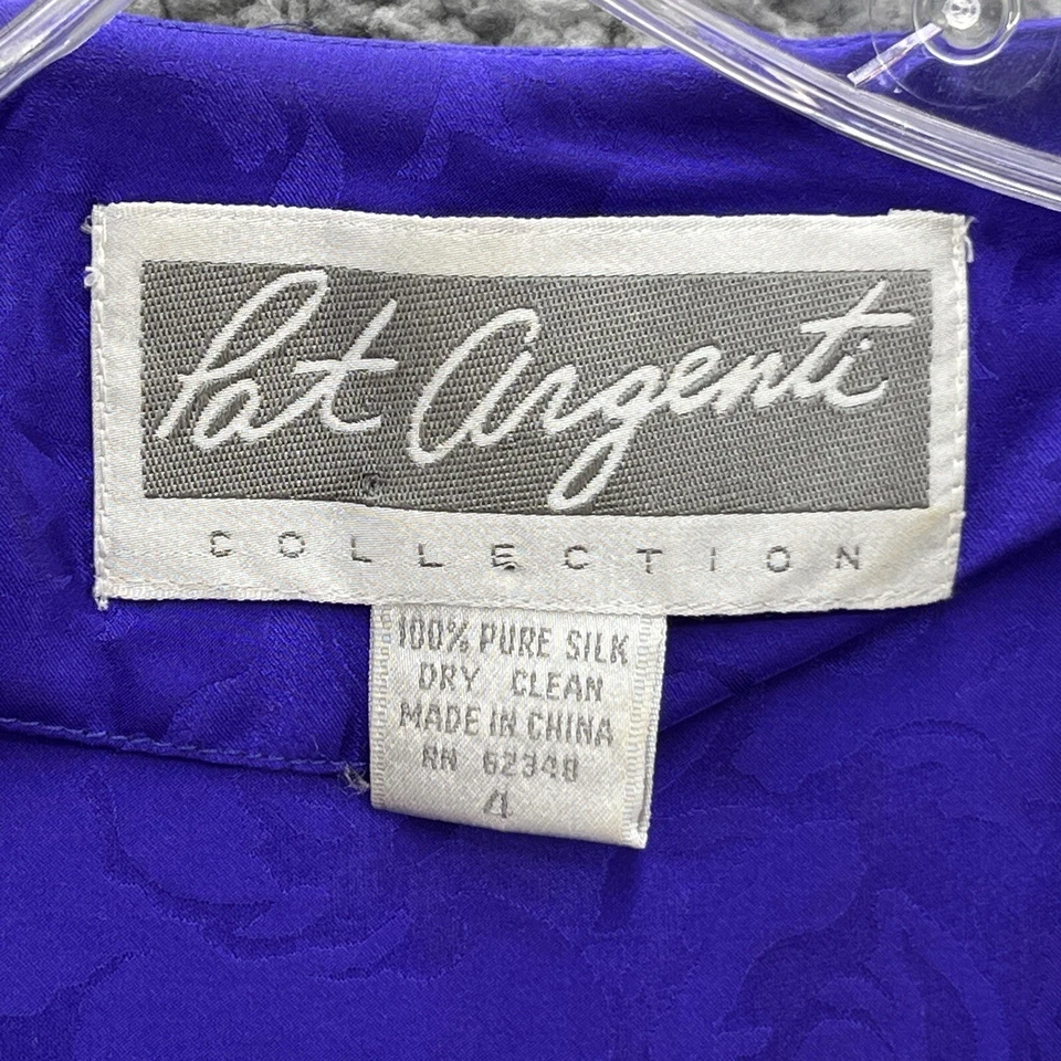 Винтажный 80-х Pat Argenti платье женщин 4 фиолетовый шелк Midi плиссированные подпоясанный рубашка платье - Изображение 3 из 4