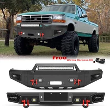 Off-Road For 1992-1997 Ford F250 F350 Front Rear Bumper Steel w/Winch Plate&LEDs