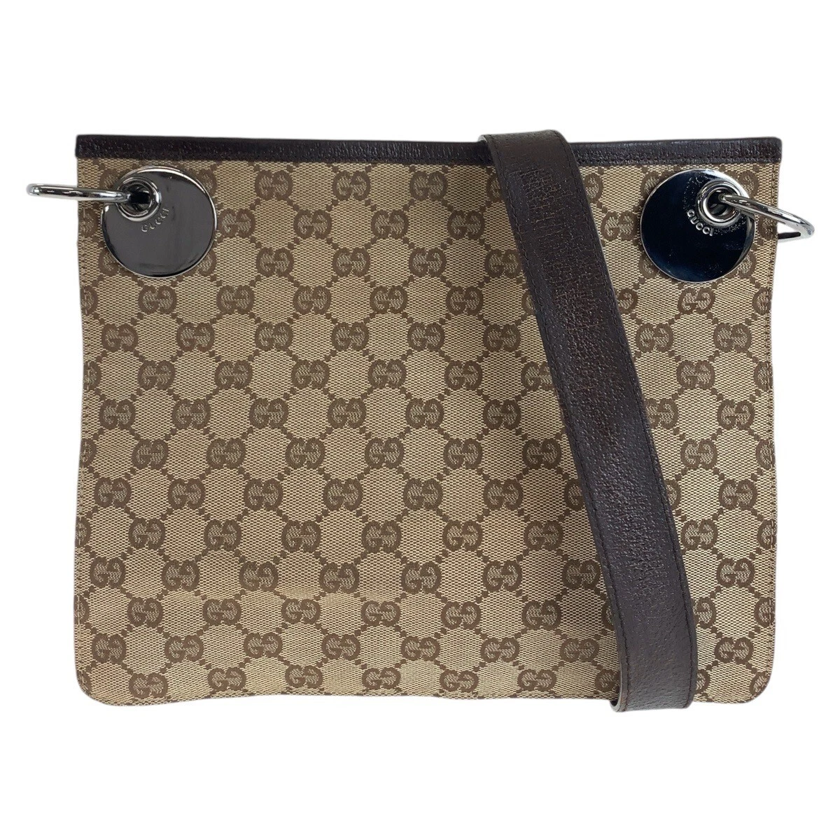 Authentique sac à bandoulière GUCCI 120841 pochette marron argent matériel/toile GG