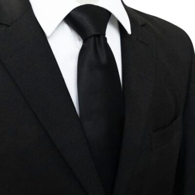 Classic Solid Black Men's Neck Tie - Polyester, Dress Tie By Vesuvio Napoli