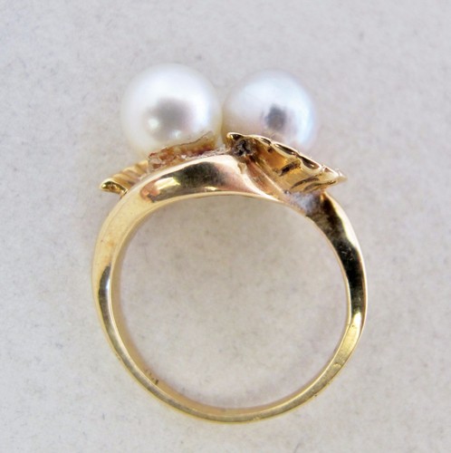 Anillo vintage de oro amarillo de 14K con 2 perlas de plata y blancas, 7,6 mm (talla 5,25) - Imagen 8 de 12