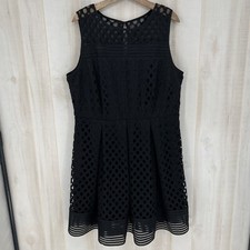 Lane Bryant Womens Plus Size 20 Black Circle Eyelet Fit & Flare Pleated Dress