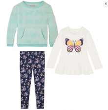 BCBG Girls Butterfly 3 Piece Set Blue Aqua with Butterflies Girls Size 3T, 4,5