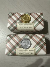 2-Michel Design Works Large Vintage Plaid Shea Butter Soaps -Frosted Holly