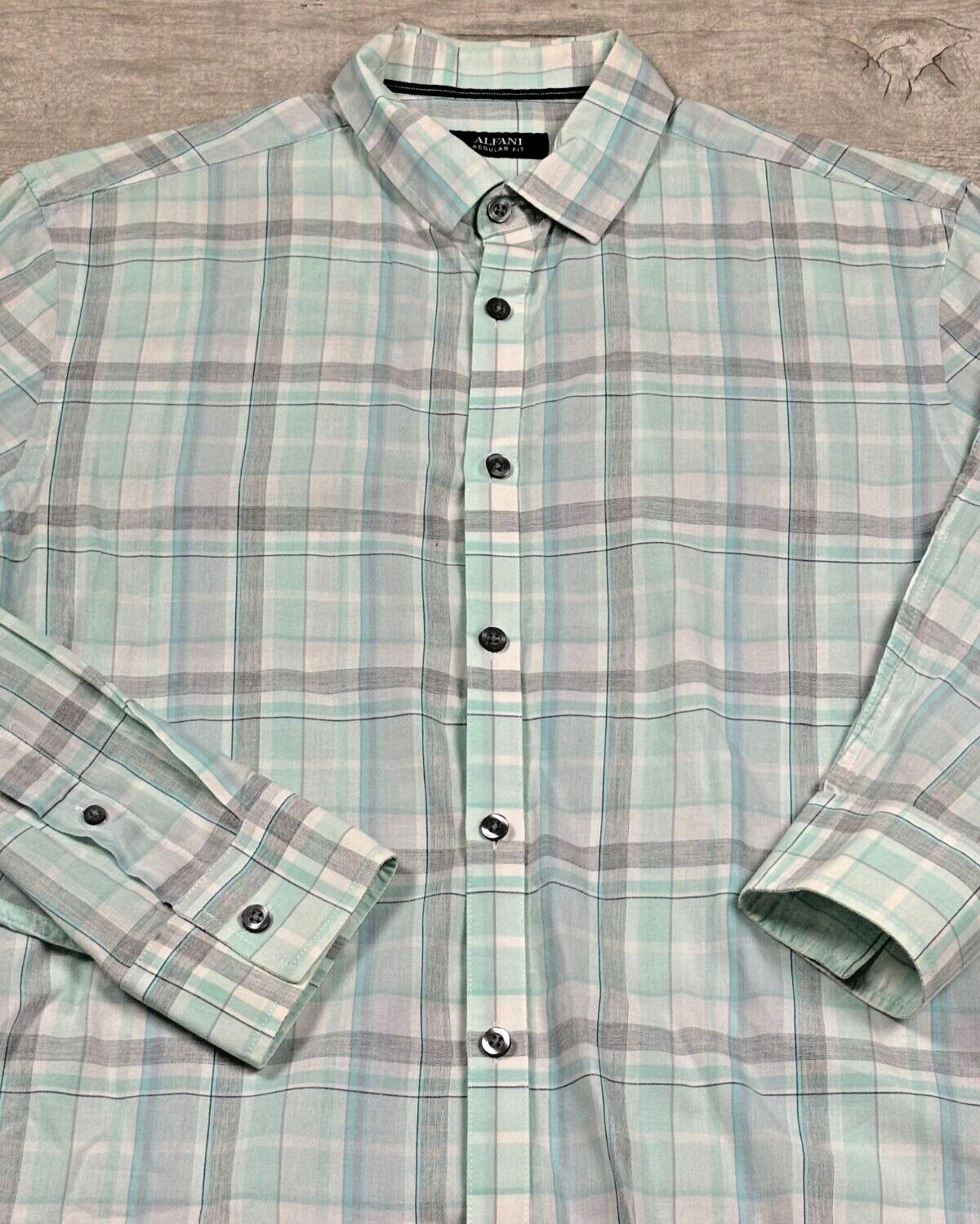 Alfani Regular Fit Men's M Long Sleeve Green/Blue/Wht Plaid Crisp Western Casual