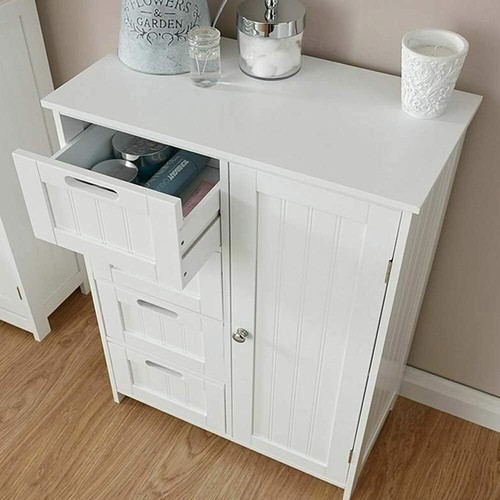 Mobile Bagno 4 Cassetti + Anta Mobiletto Cassettiera Legno MDF Bianco 55x81cm - Foto 3 di 8