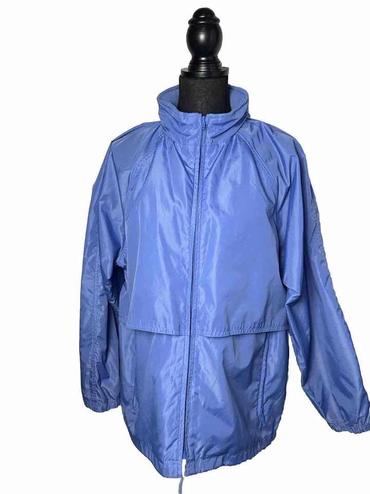 Chaqueta de lluvia vintage para mujer Eddie Bauer cortavientos polizón capucha azul talla grande Foto 2 de 4
