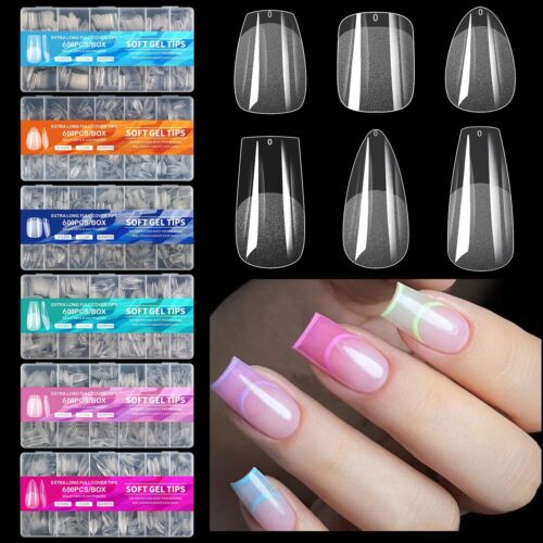 Ballerine ongles carrés amande embouts en gel doux transparent ongles semi-givrés couverture complète - Photo 1 sur 13