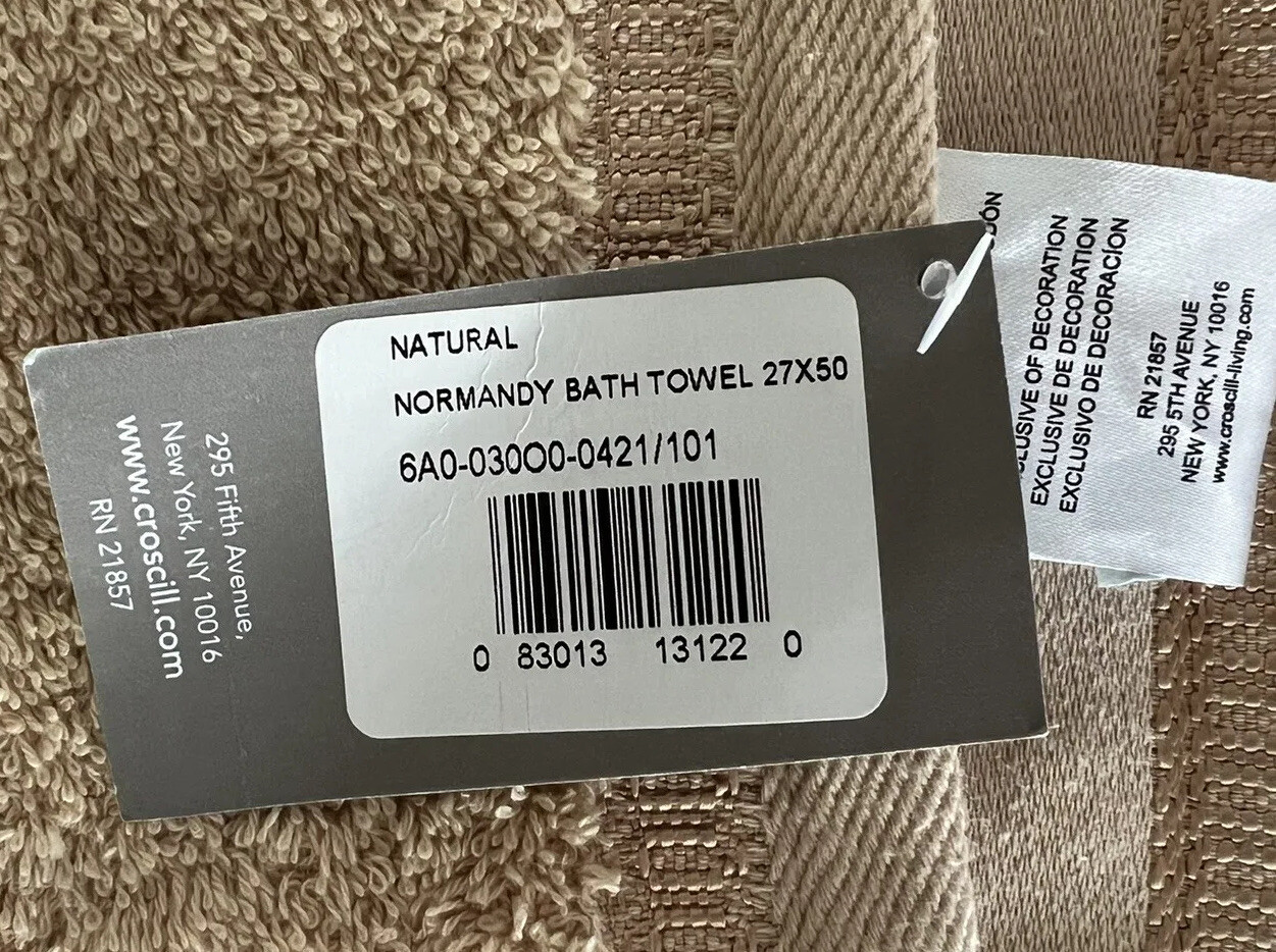 CROSCILL Bath Towel NWT Normandy Elegant Tan Floral Border 28x50 RARE