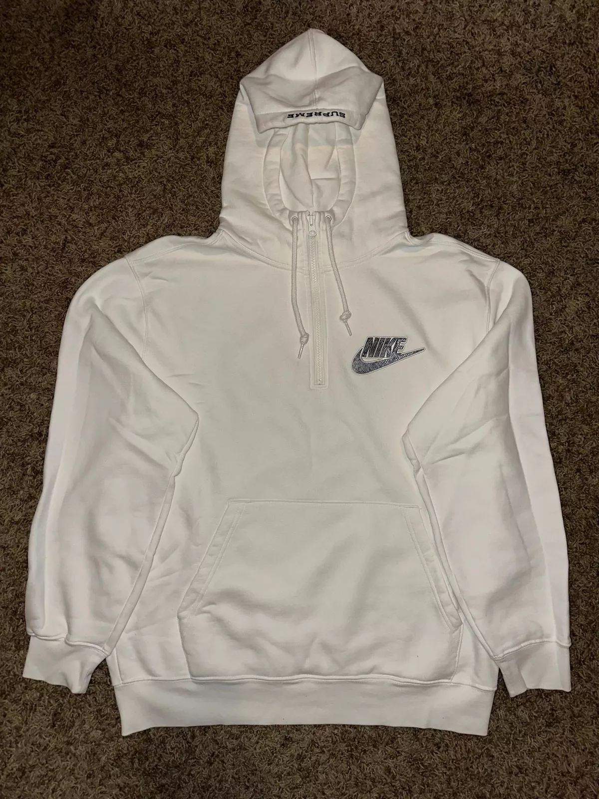 Sweat à capuche polaire homme Nike Supreme Nike demi fermeture éclair blanc peau de serpent Swoosh