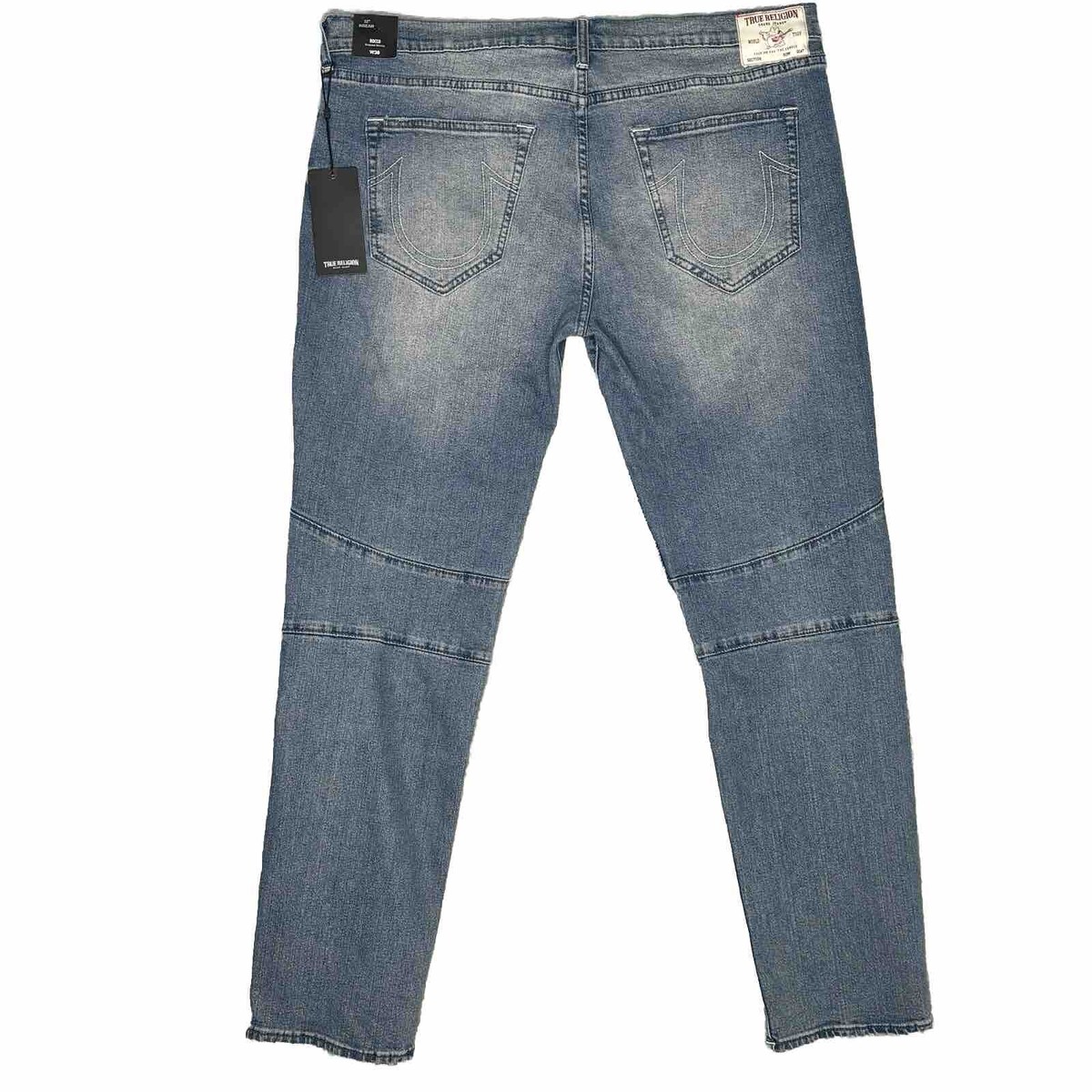 True Religion Rocco Mens 38x32 Moto Relaxed Skinny Denim Blue