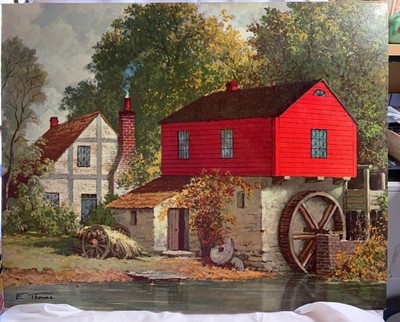Vintage Red Watermill E Thomas Litho Print 19 3 4 X 15 3 4 Ebay