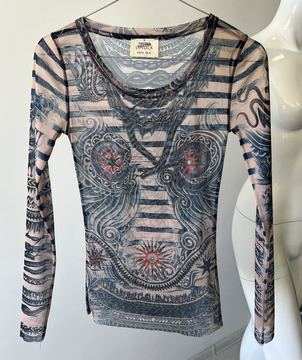 トップス Jean Paul Gaultier lace mesh long sleeve Authentic Women's Jean Paul Gaultier Lindex Tattoo Mesh Top