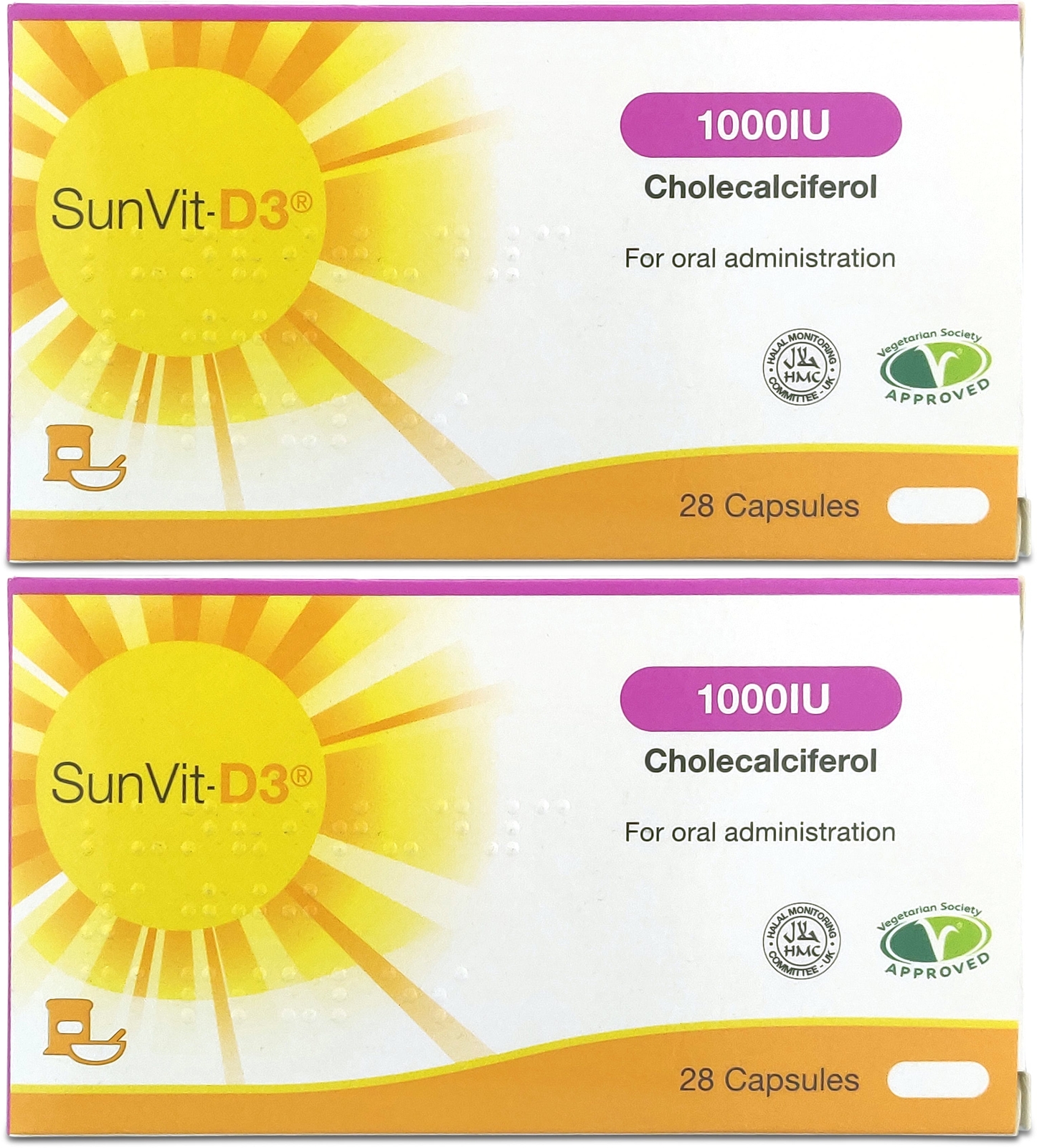Sunvit-D3 1000IU Vitamin D 28 Capsules | Bone Health | Immune Support X 2