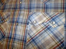 Vtg LEVI'S Levi Strauss BIG E Pearl Snaps WESTERN Plaid LVC Rockabilly SHIRT L