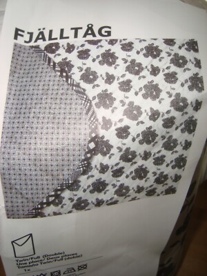 IKEA FJALLTAG FJÄLLTÅG Bedspread Cotton Reversible  Tan Black Twin Full Double 