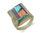 Vintage Navajo Ring 925 Sterling Natural Gemstone Signed FY Size 11.5