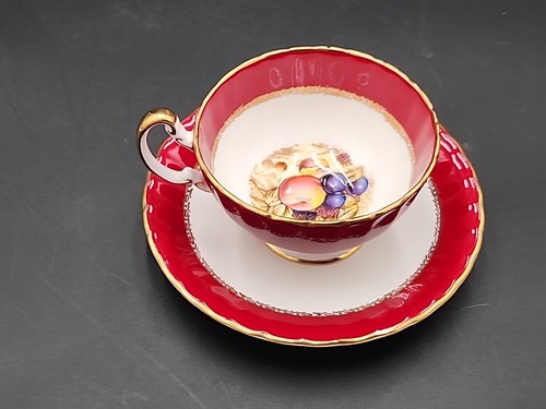 Aynsley Orchard Fruit Tea Cup & Saucer Red And Gold 2480 Signed D. Jones - Picture 17 of 23