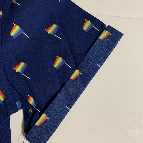 Tiny Rainbow Flag Print Shirt Navy Blue Short Cuffed Sleeve PRIDE KID Size 8/10 - Picture 11 of 12