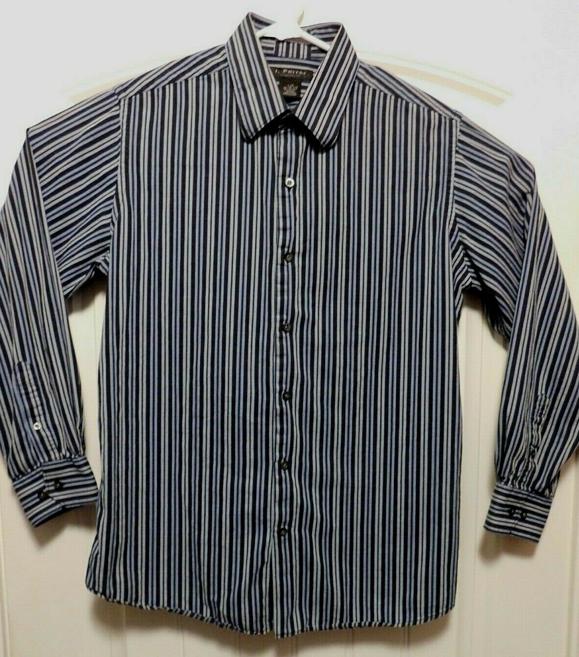 J. Ferrar Blue Striped Mens Long Sleeve Cotton Dress Shirt Sz L 16-16 1/2  A4004