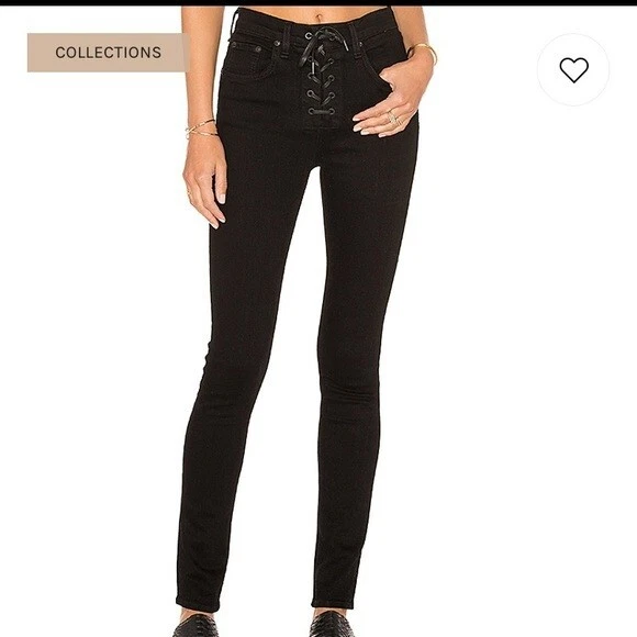 Rag Bone Lace Up High Rise Skinny Jeans In Black Coal 27X31 Womens