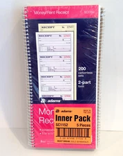5 Pack Adams Spiral Money Rent Receipt Books 2-Part 5-1/4" x 11" SC1152 5PK NEW