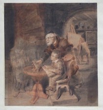 dessin étude 1833 au fusain l'atelier du peintre la leçon