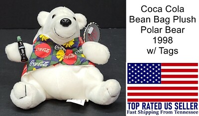 Coca Cola Brand Bean Bag Plush Polar Bear Holding a Bottle of Coca Cola 1998