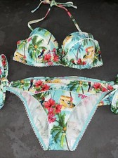 Ladies Turquoise Treasure Island Floozie Frost French Bikini 12 Bottoms 32C Top