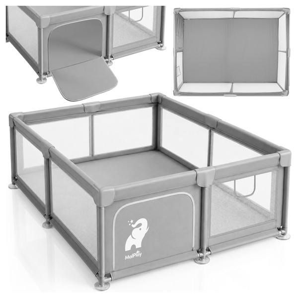 Malplay Laufstall Baby Laufgitter 150X180Cm Kinder Spielzaun Grau Kivo-image