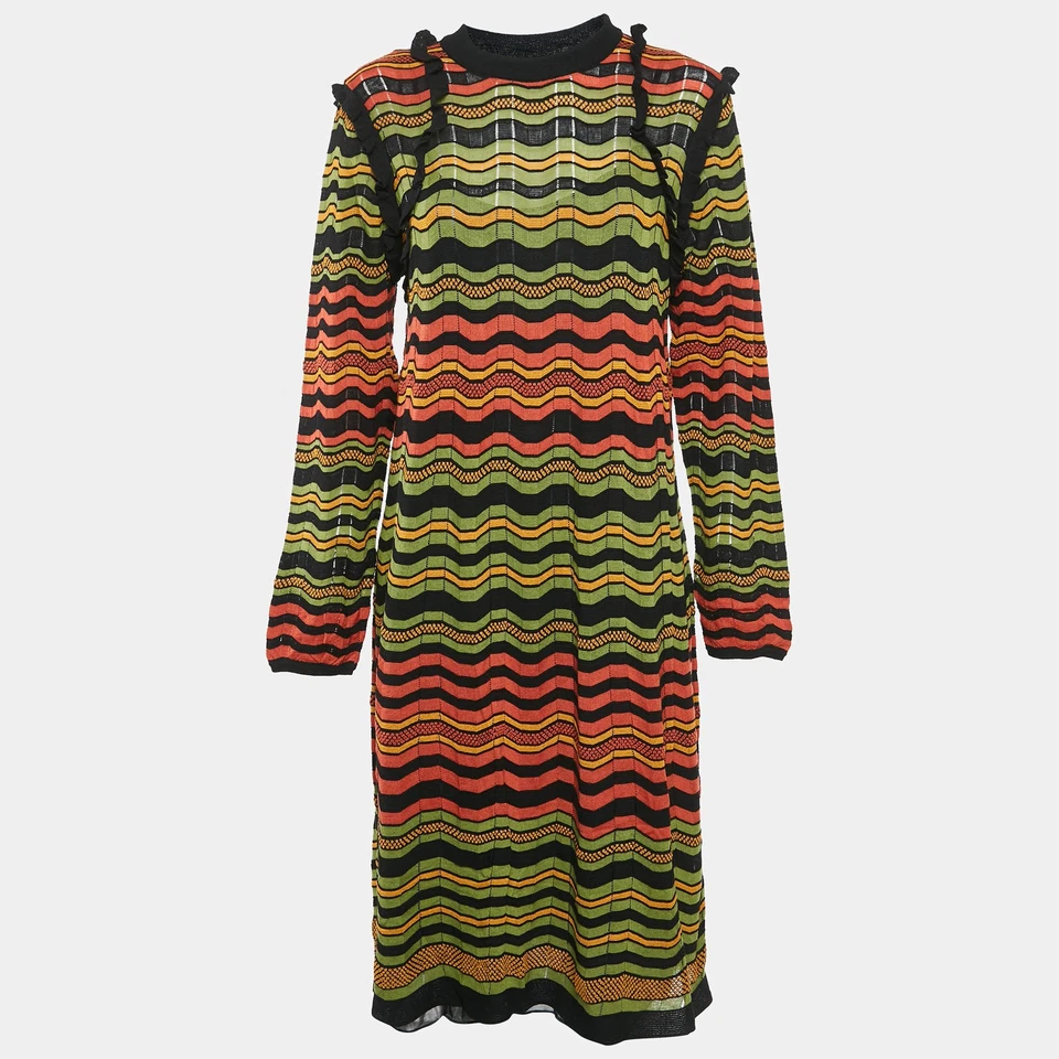 Vestido midi M Missoni verde naranja estampado tejido detalle volantes L