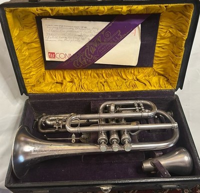 C. G. Conn Bb Cornet Silver Plated 1907 RARE complete With Conn letter Collectib