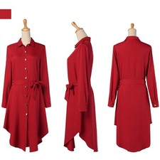 African Dress Gown Women Full Sleeve Polo Collar Knee Length Elastic Waist Robe