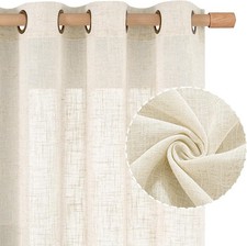 Natural Ivory Linen Semi Sheer Curtains 84 inch Length, Cream Light Filtering