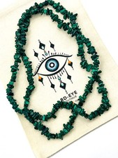 Vintage Long Clasp-less Malachite Semi-precious Gemstone Chip Necklace