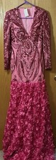 New Women s Sequin Mermaid, V-Neck Rose Pink Flower Evening Gown, Size 6