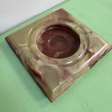 marble cigar Ashtray Red Onyx Vintage Mcm 6" square ash tray Mid Century Decor