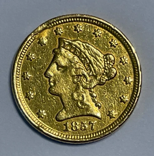 1857-O US $2.50 Liberty Head Gold Quarter Eagle Coin, Mintage of only 34,000
