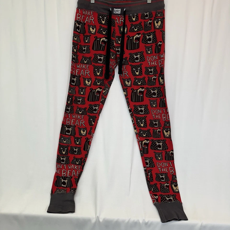 Lazy One “Don’t Wake The Bear” Women’s M Long John Pajama Pants Red W/Graphics - Image 2 of 4