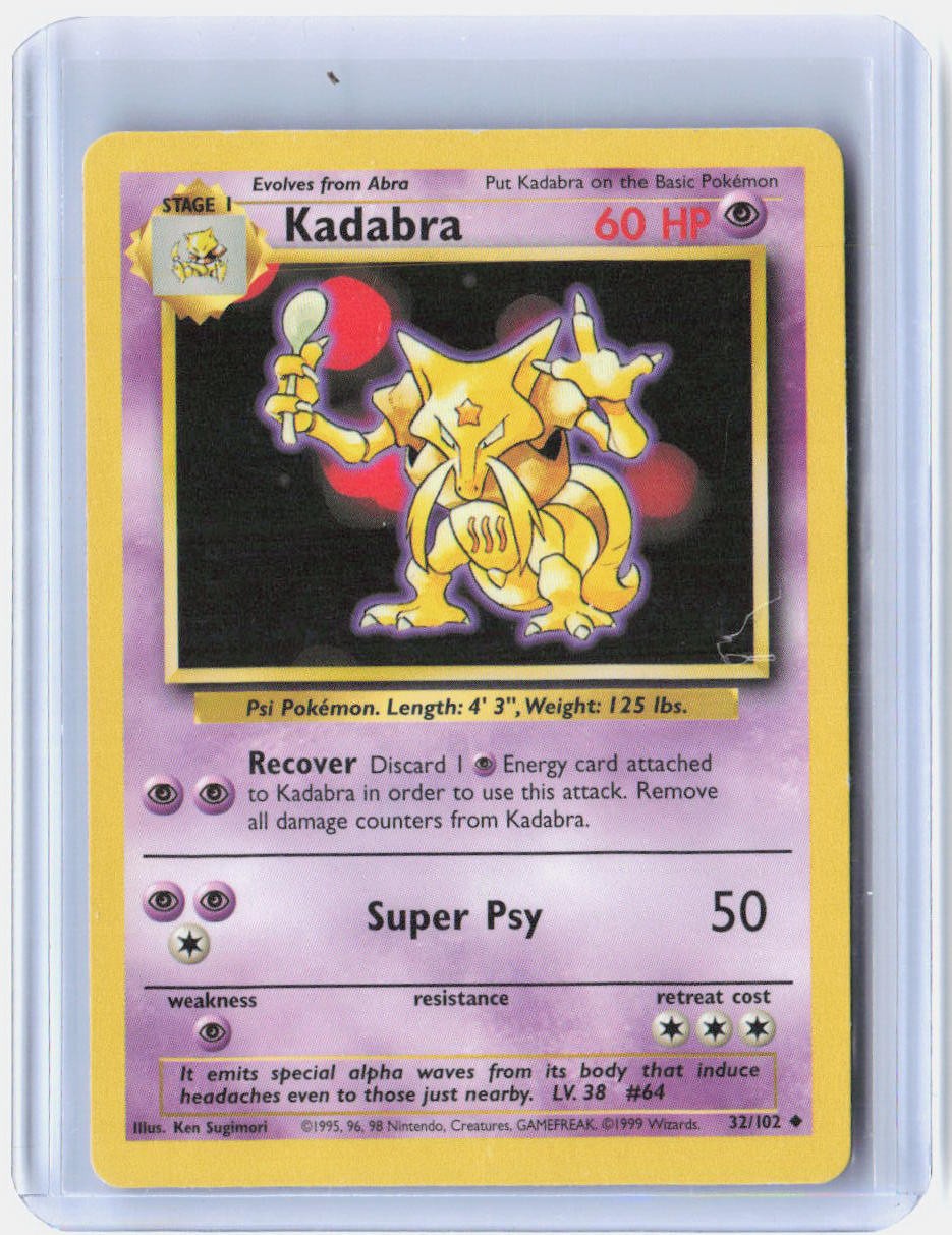 Kadabra 32/102 Uncommon Base Set Unlimited Pokemon Lightly Played