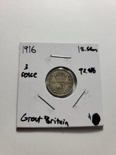 1916 Great Britain 3 Pence  - 92.5% Silver - Foreign Coin - KM# 813