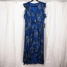 NWT Vince Camuto Floral Beauty Dress Blue Dusk Women's Size 10 High Low Ruffle