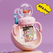 Baby Straw Cup Water Bottle Sippy Cup 300ml Automatic Sealing Valve Leak Proof