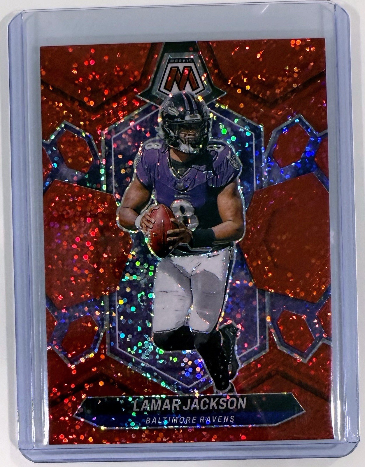 2024 Panini Mosaic Lamar Jackson Red Sparkle Prizm #15 Baltimore Ravens