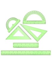 6 PCS Green Plastic Ruler Math Set Transparent Protractor Triangle Geometry