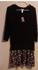 EST 1946 Black Long Sleeve Dress With Lovely Floral Design On Skirt Size M  NWT
