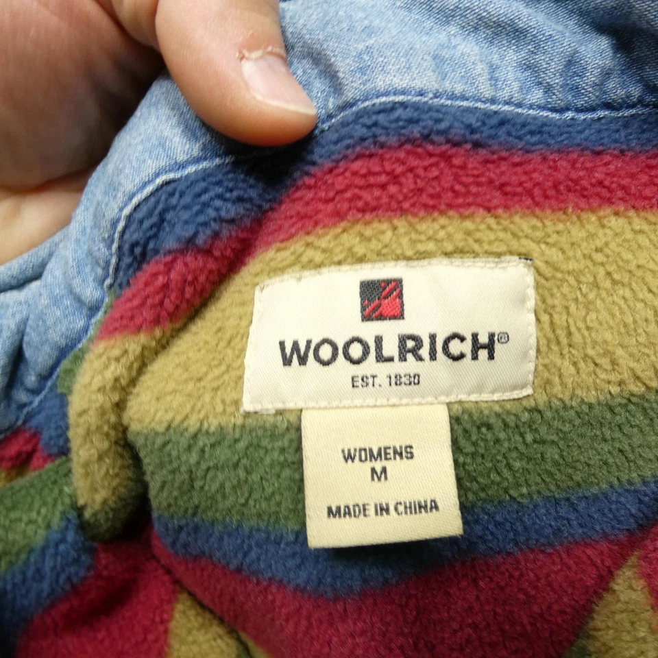 Chaqueta Woolrich Para Mujer Mediana Azul Denim Forrada de Vellón Botón Frontal Camisa Chamarra Foto 3 de 4