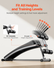 Curved Ab Sit Up Bench - Adjustable Heights, Reverse Crunch Handle, Home Fitness