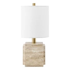 Henn&Hart 8" Natural Travertine Stone Stone/Metal/Fabric Table Lamp