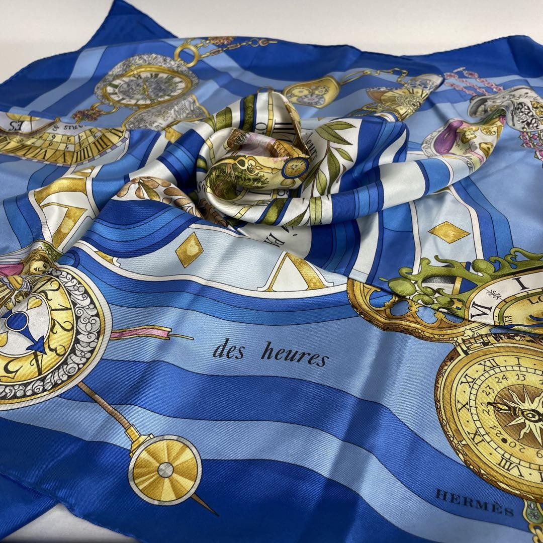 Hermes Carre 90 Silk Scarf Blue Multicolor 2504-15 Japan